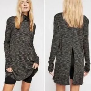 Free People Black Stone Cold Turtleneck Split Back Thermal Top Size Medium